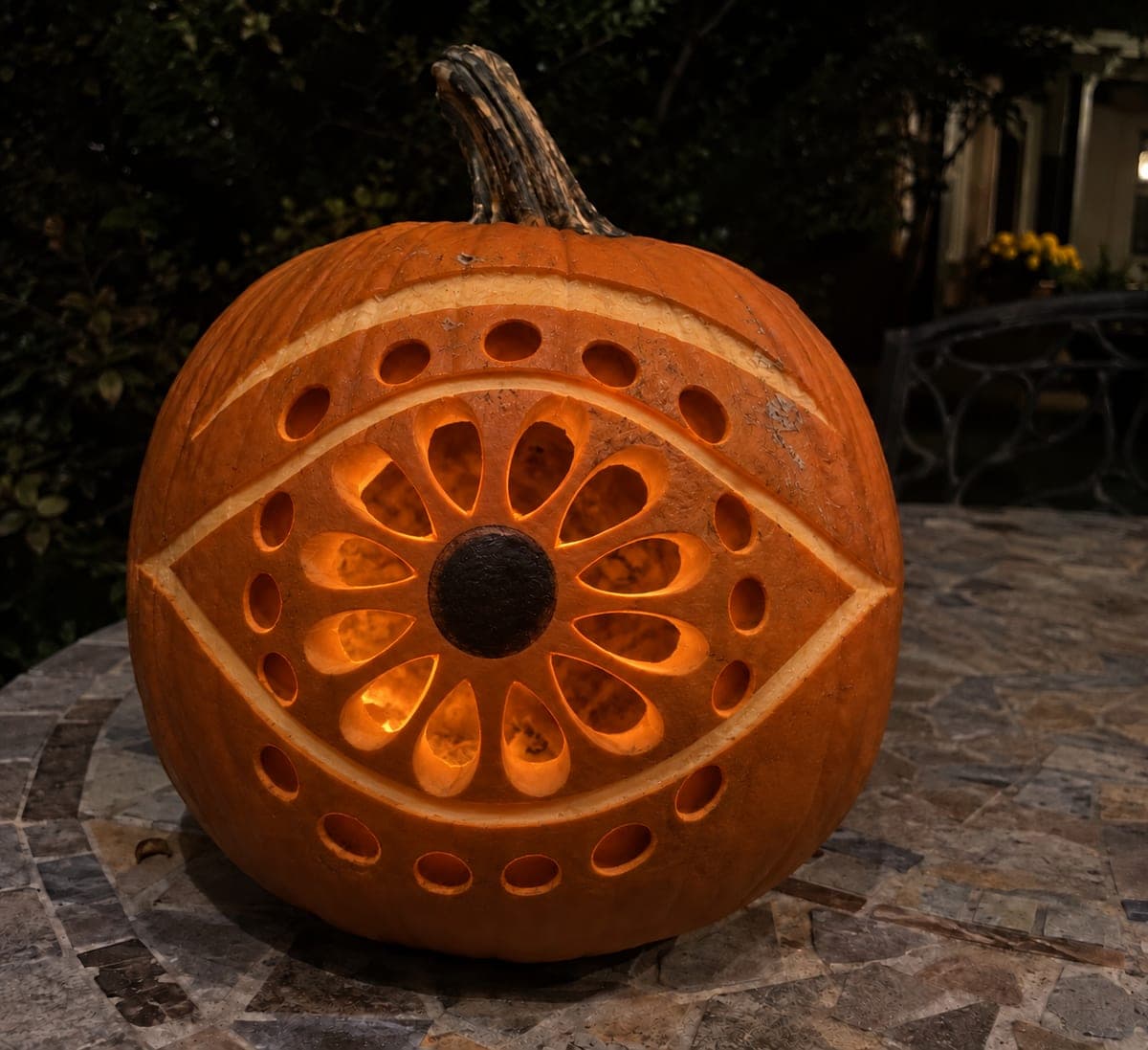 Almond Contour Eyeball Pumpkin with Shallow Carved Brow