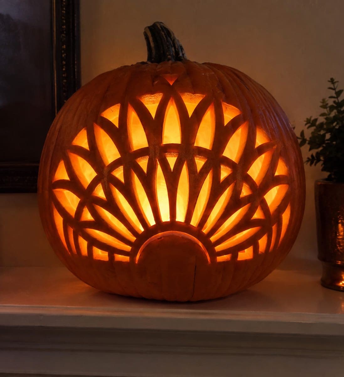 Art Deco Sunrise Fan Pumpkin Carving Design