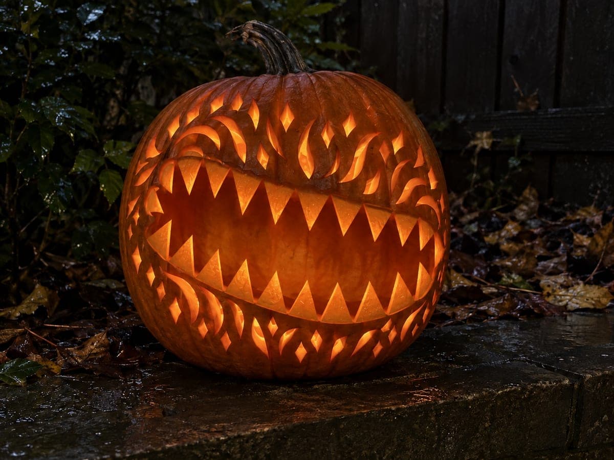 Asymmetric Expert Scary Pumpkin Mouth with Flame Border