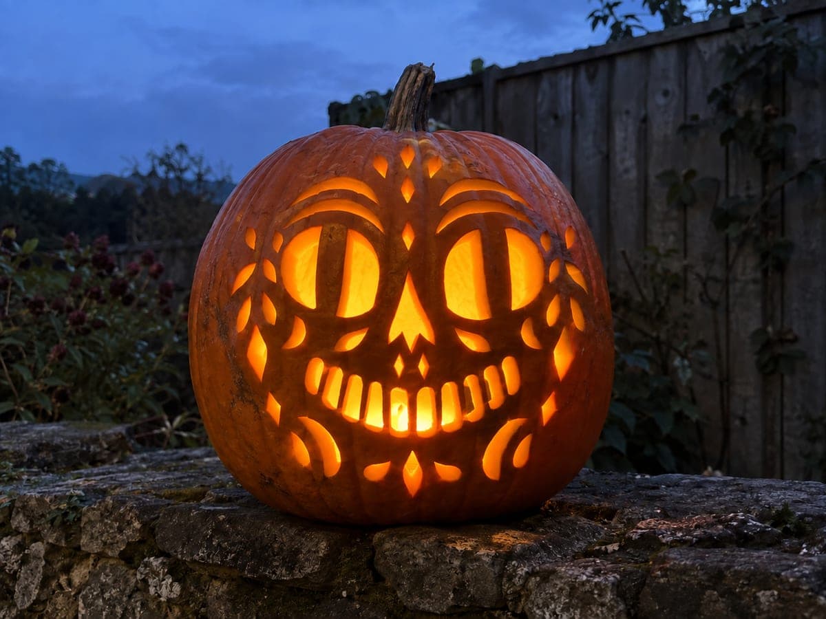 Barred Eyes and Scalloped Teeth Vintage Pumpkin Lantern