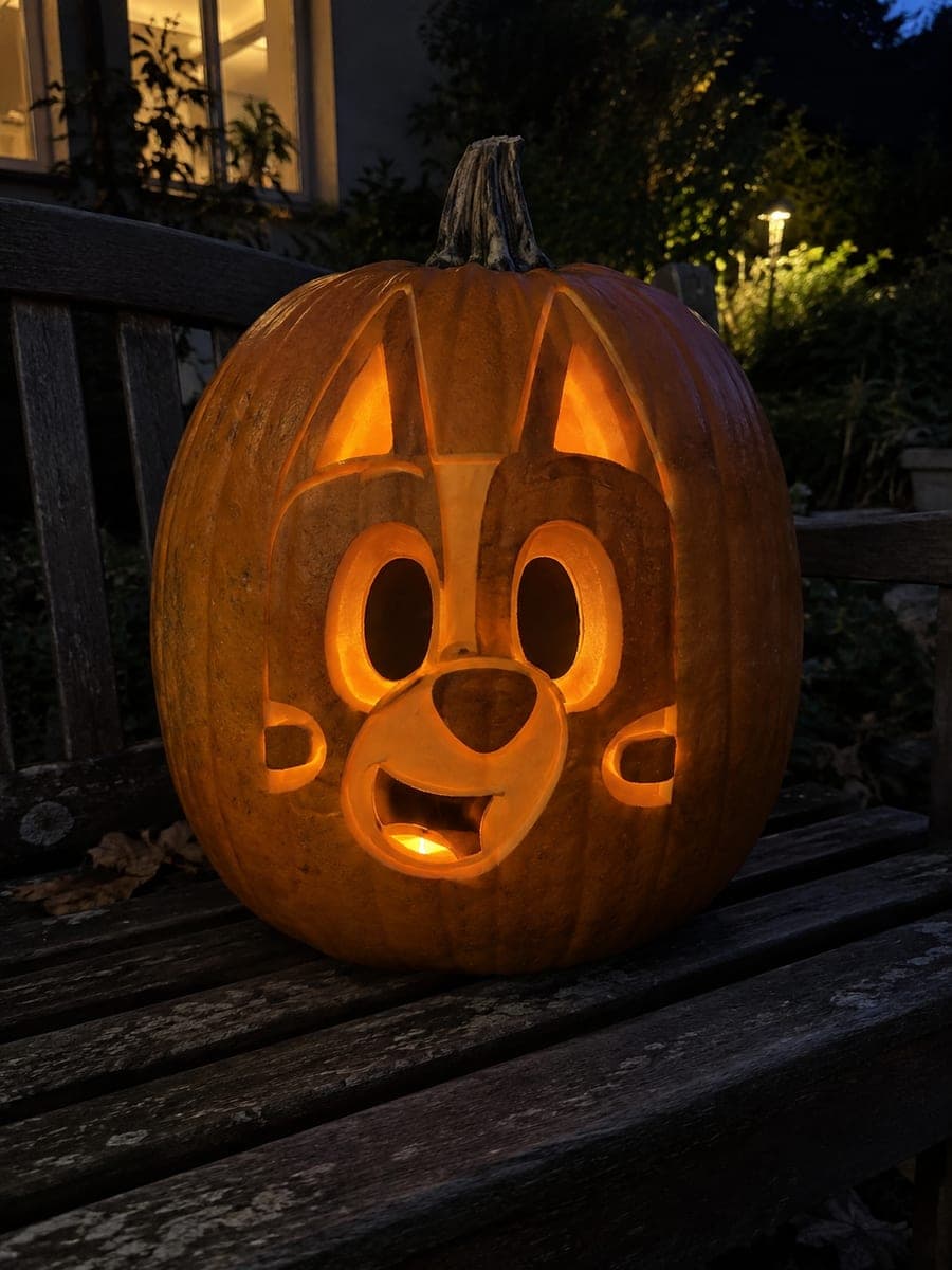 Bluey Heeler Pumpkin with Open Smile and Cheek Patches