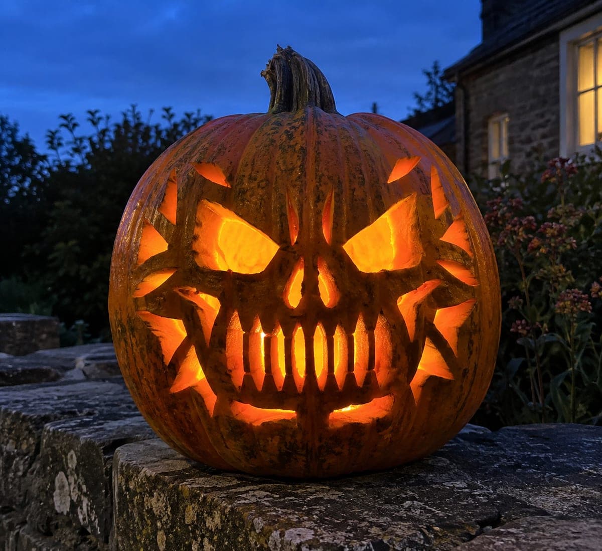 Bony Mask Pumpkin Scary Face with Rectangular Tooth Gaps