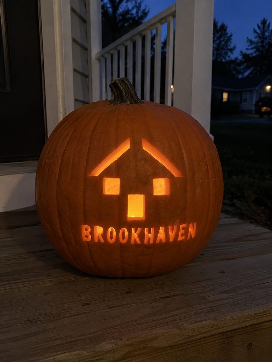 Brookhaven House Window Pumpkin at Blue Hour