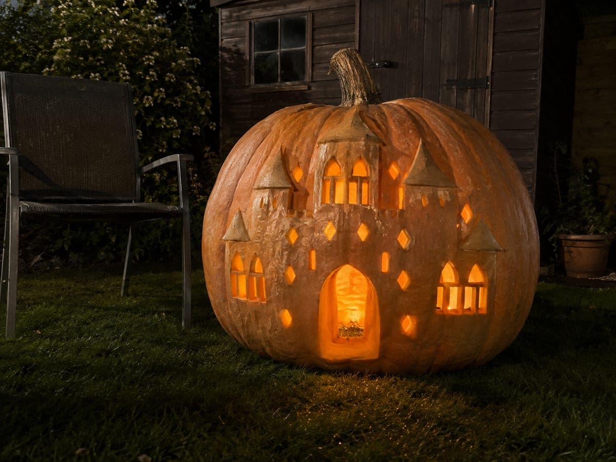 Castle Giant Pumpkin Lantern With Arched Windows