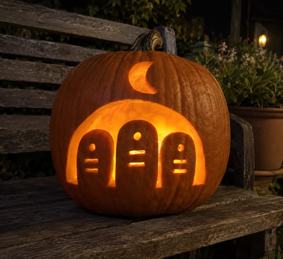 Cemetery Pumpkin with Supported Tombstones in a Glowing Window