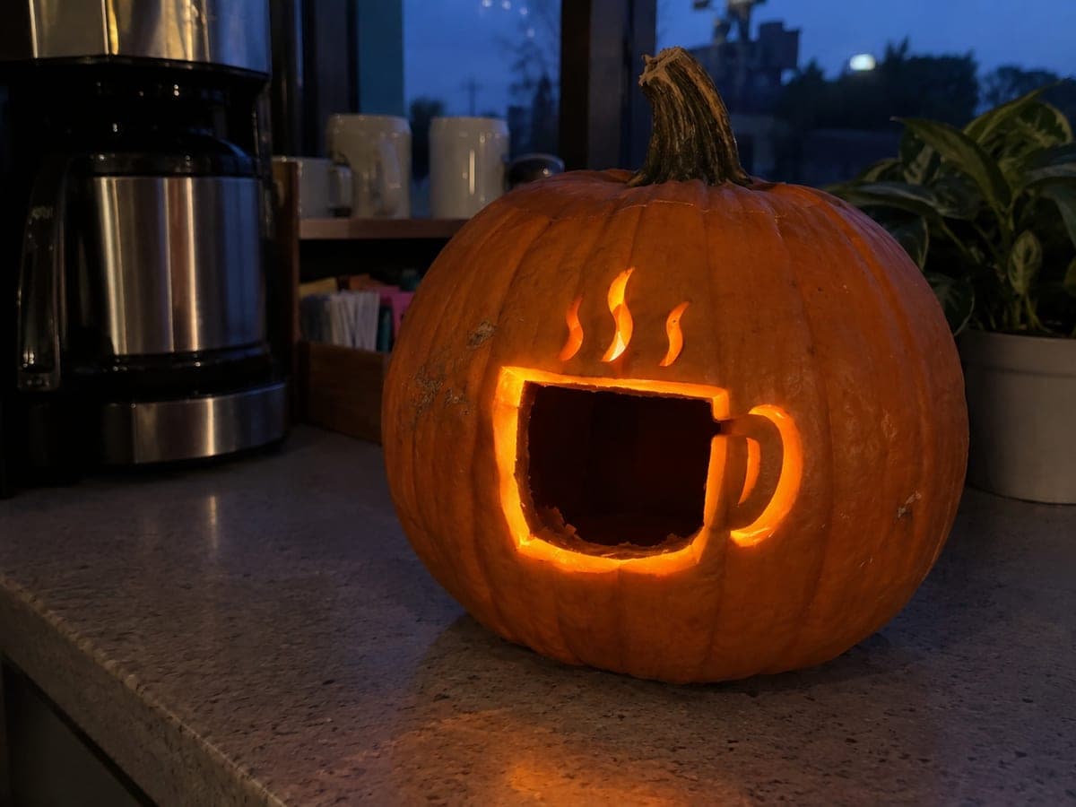 Coffee Cup Cutout Office Pumpkin Carving Idea