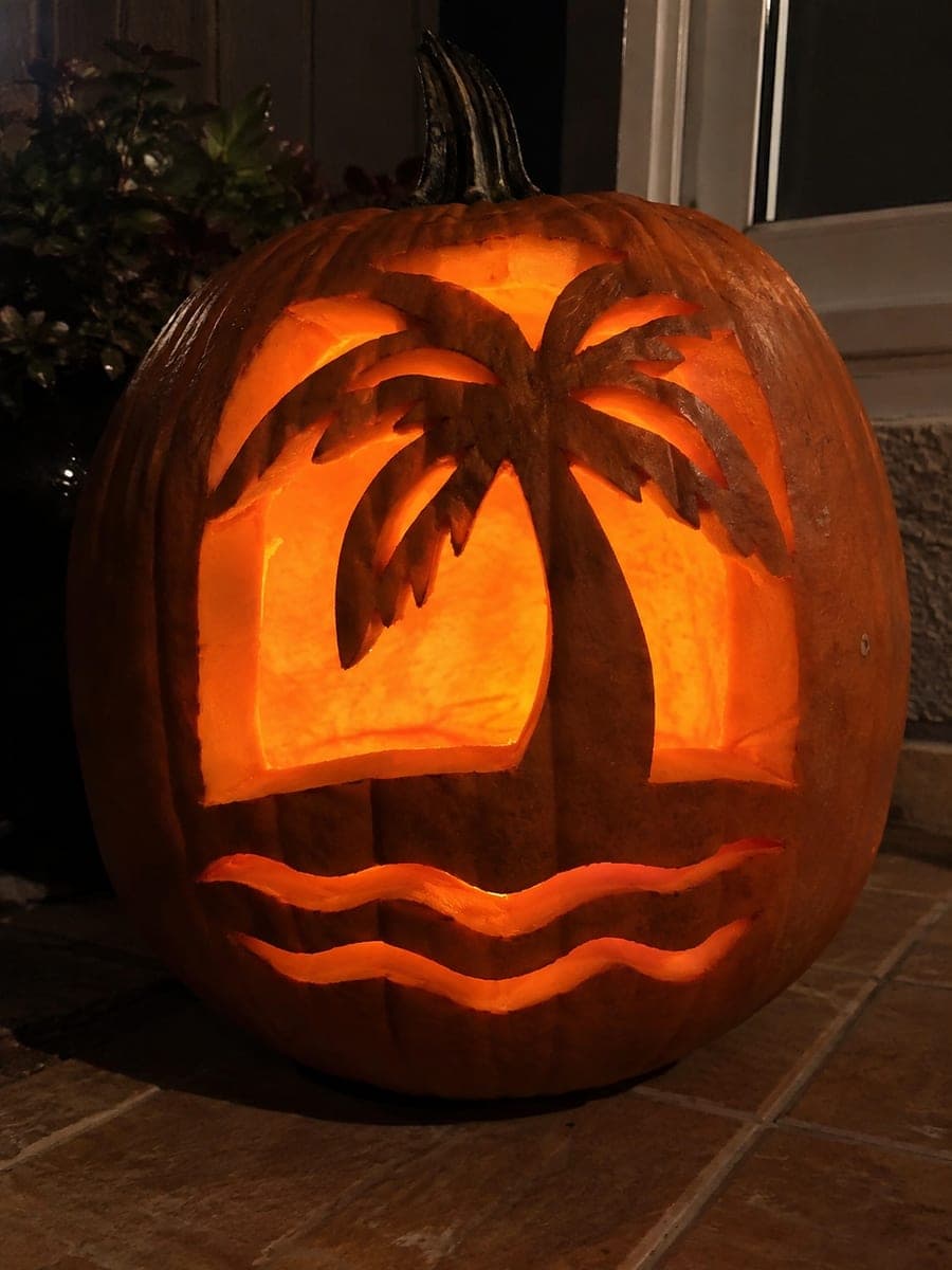 Connected Palm Fronds Pumpkin Above Glowing Wave Slots