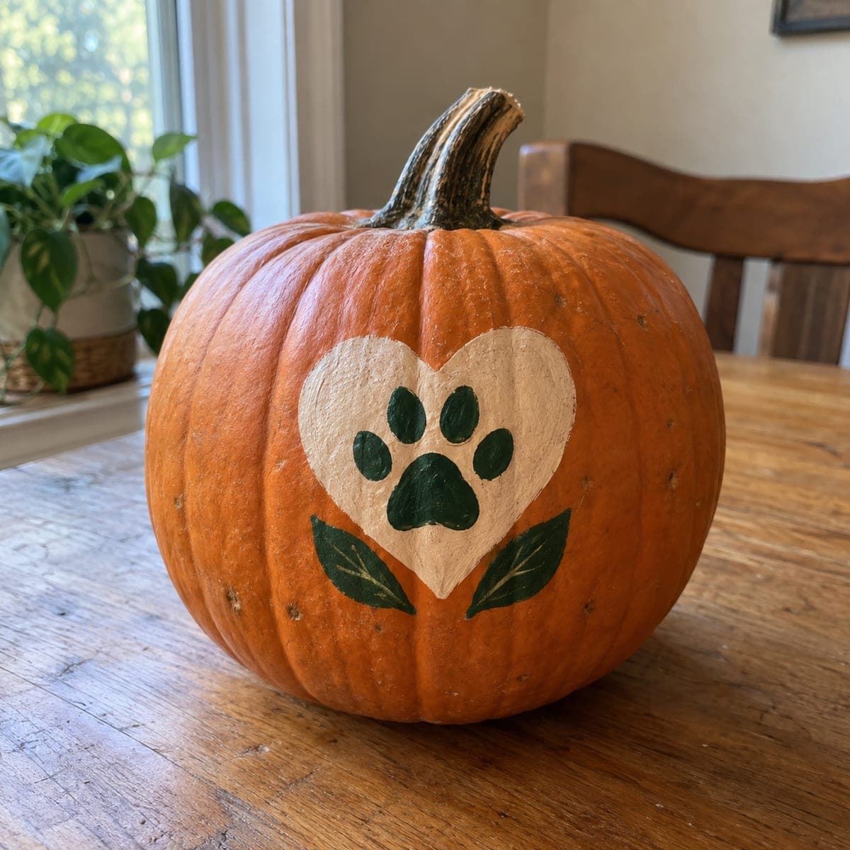 Cream Heart and Paw Print Painted Veterinary Pumpkin