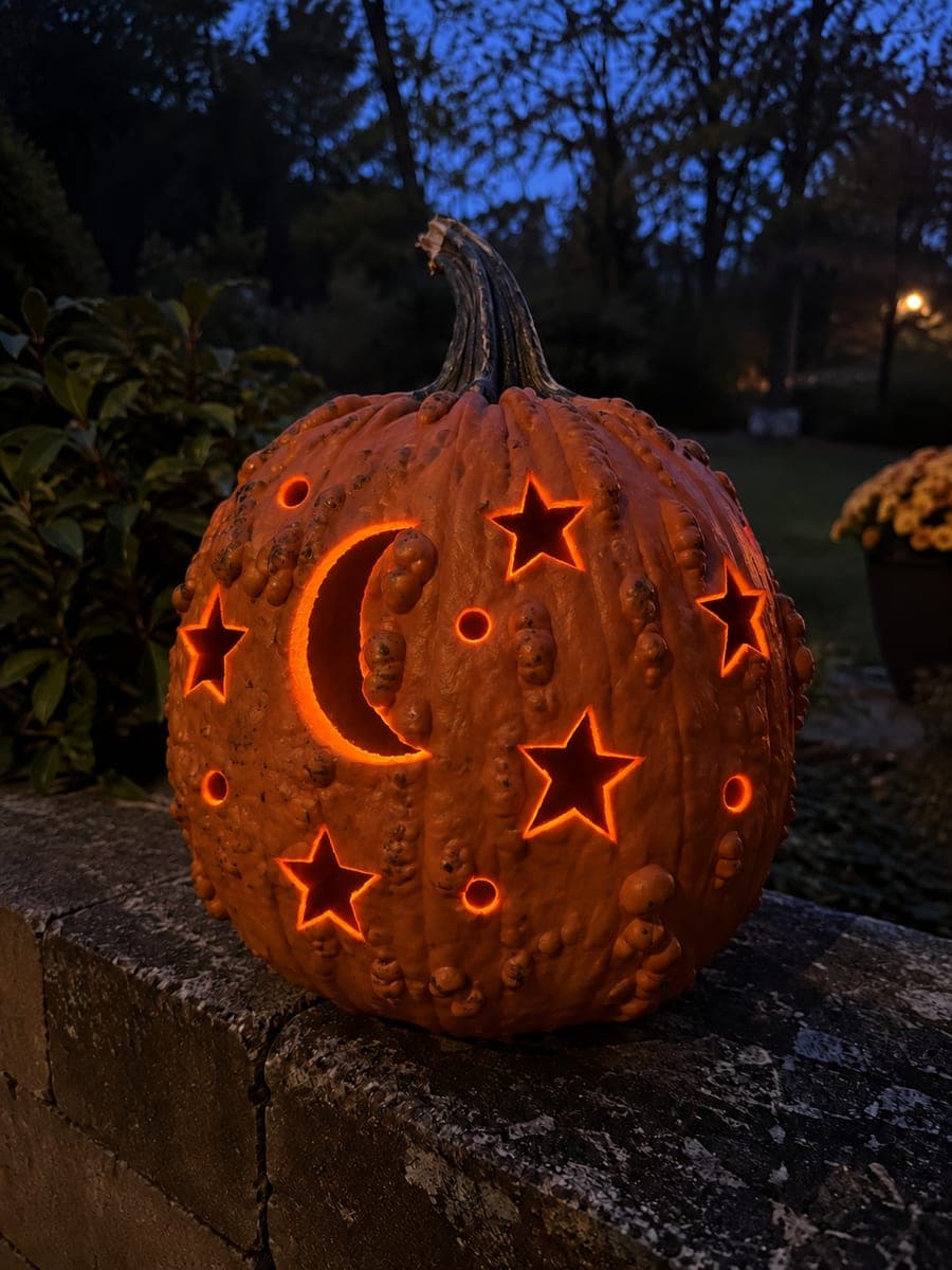 Crescent Moon and Star Bumpy Pumpkin Carving