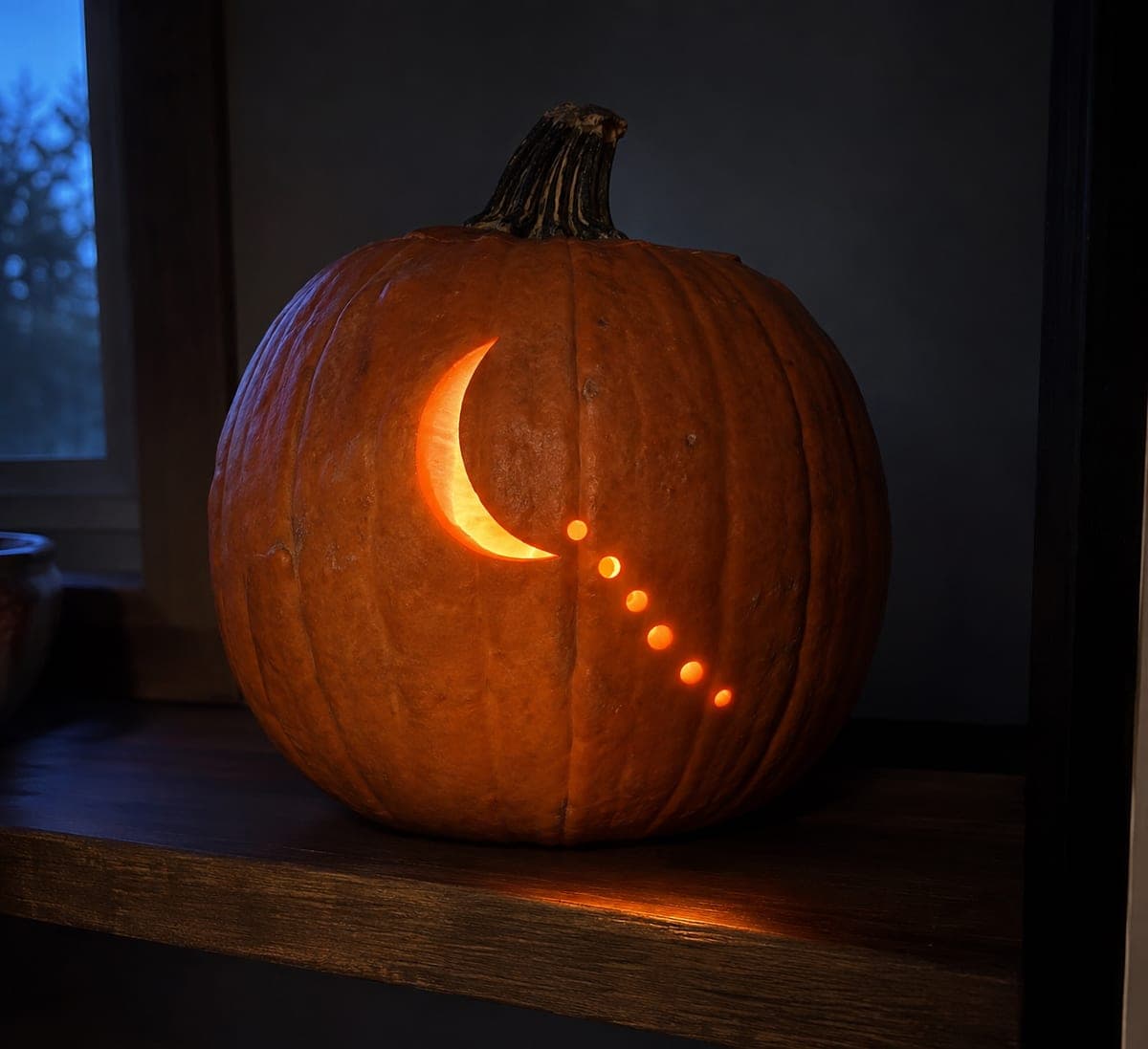 Crescent Moon and Star Row Minimalist Pumpkin Carving