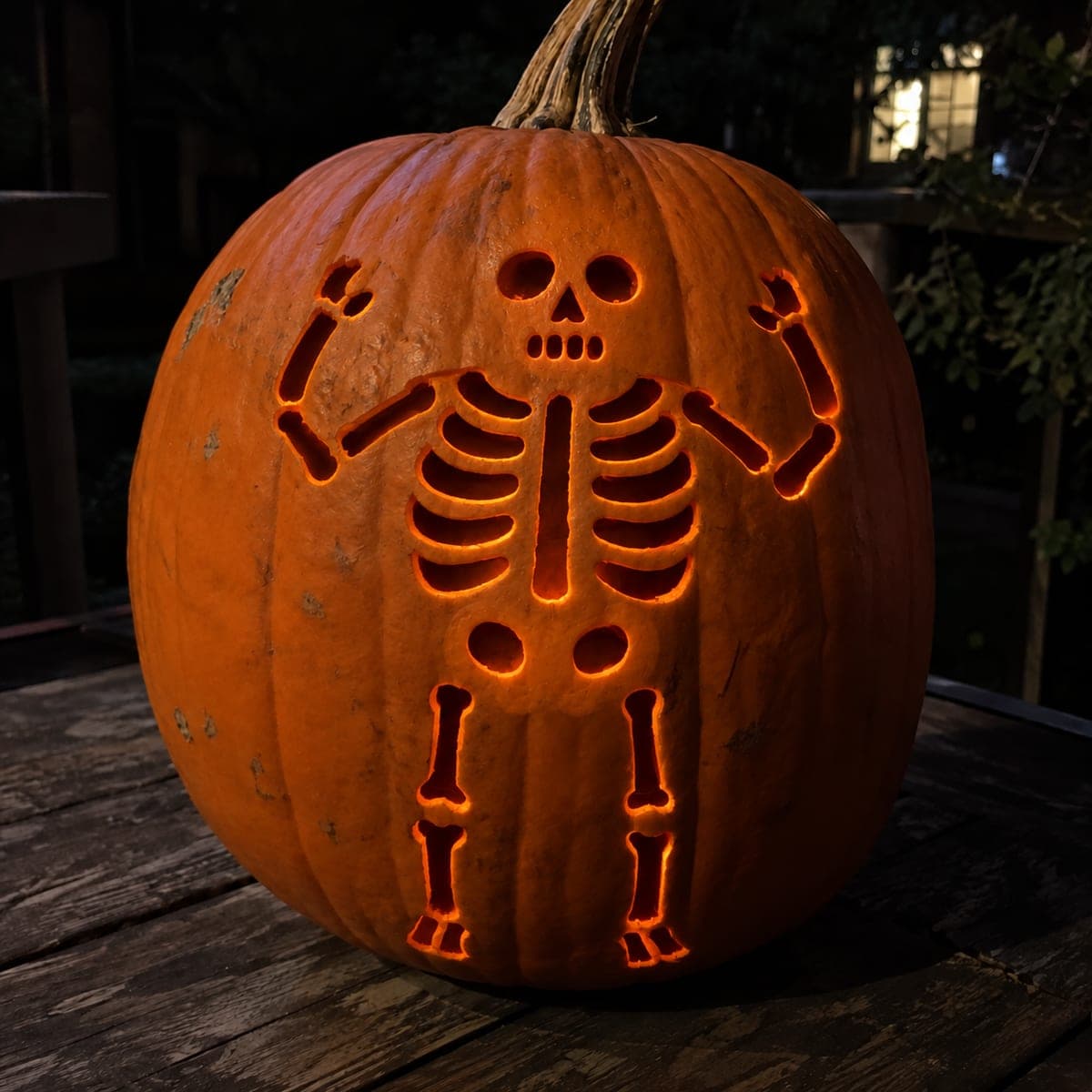 Curved-Rib Skeleton Pumpkin with Segmented Arm Bones