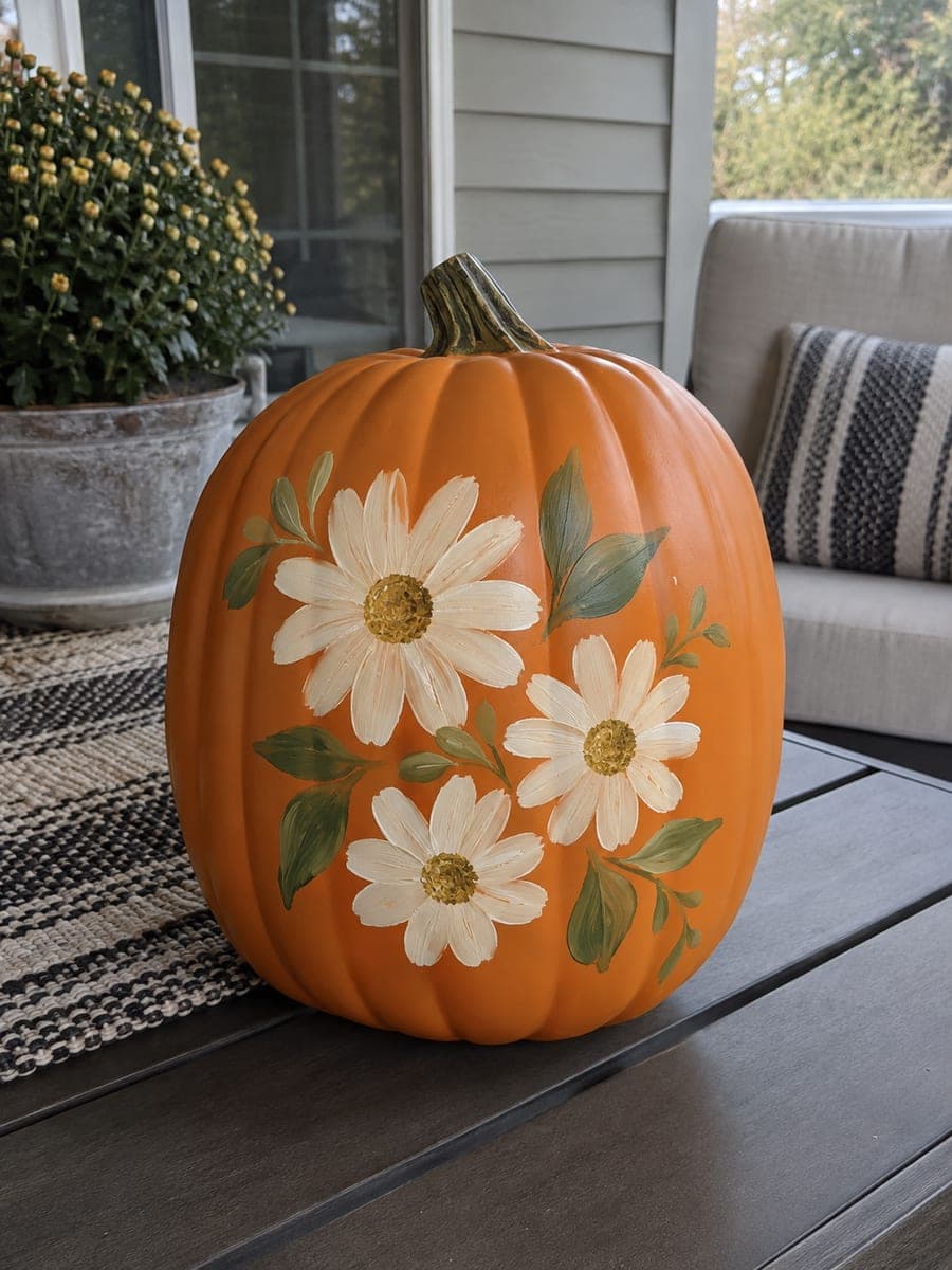 Daisy Cluster Painted No-Carve Plastic Pumpkin