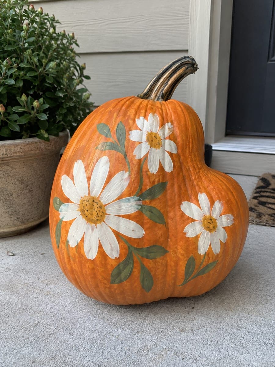 Daisy Painted No-Carve Odd Pumpkin Decoration