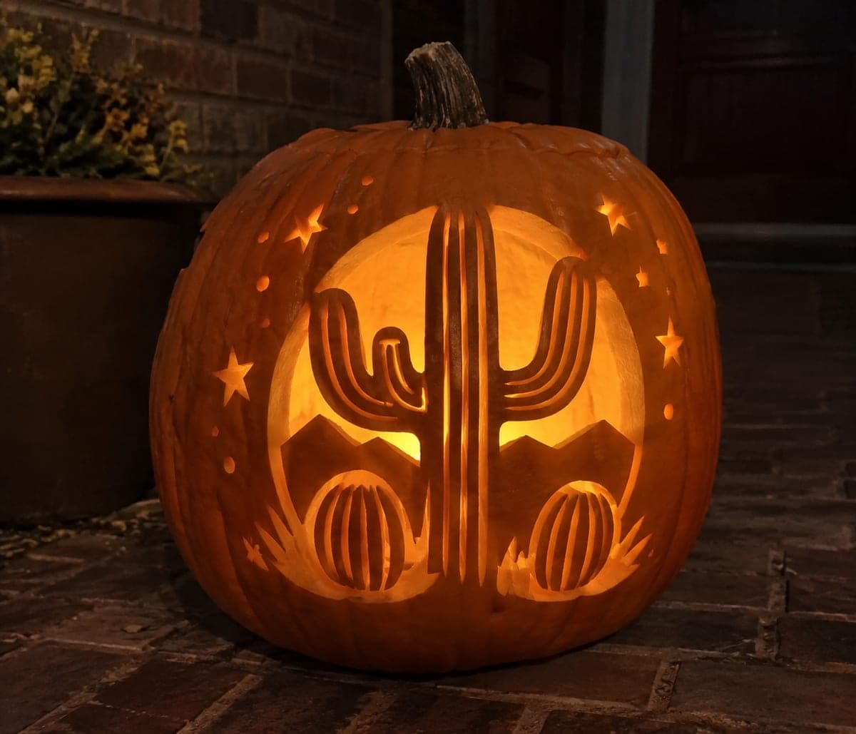 Desert Cactus Pumpkin With Rib Slots and Star Accents
