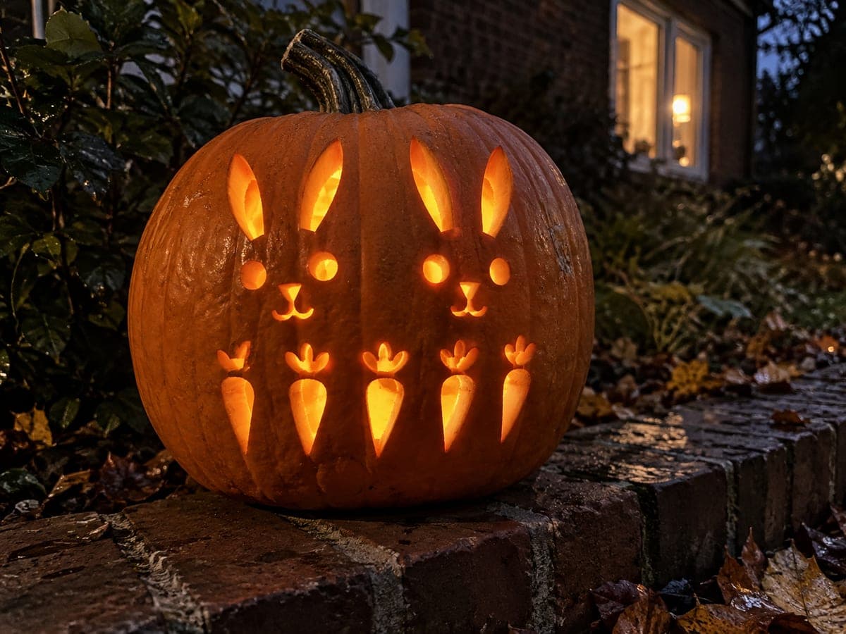 Detailed Bunny Pumpkin Carving with Fine Apertures