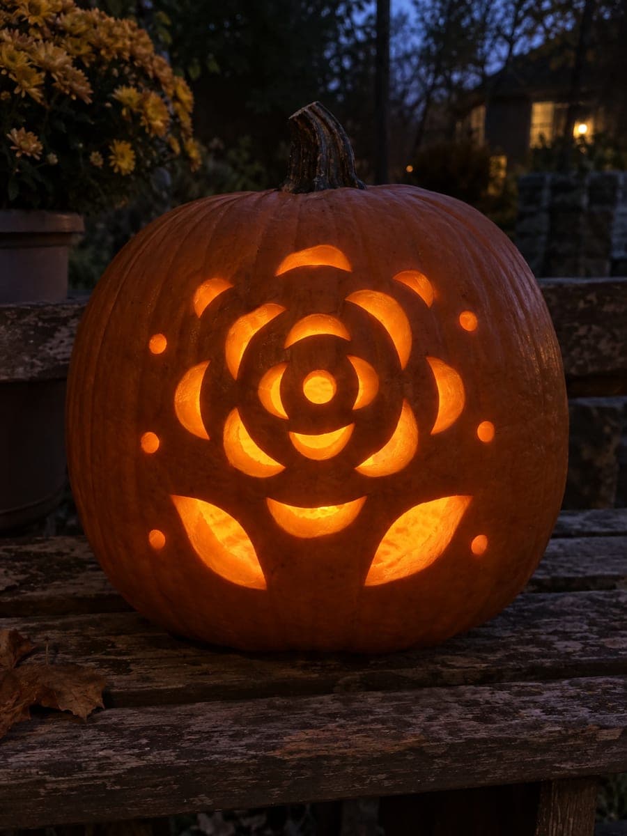Detailed Multi-Layer Rose Pumpkin with Leaf and Dot Accents