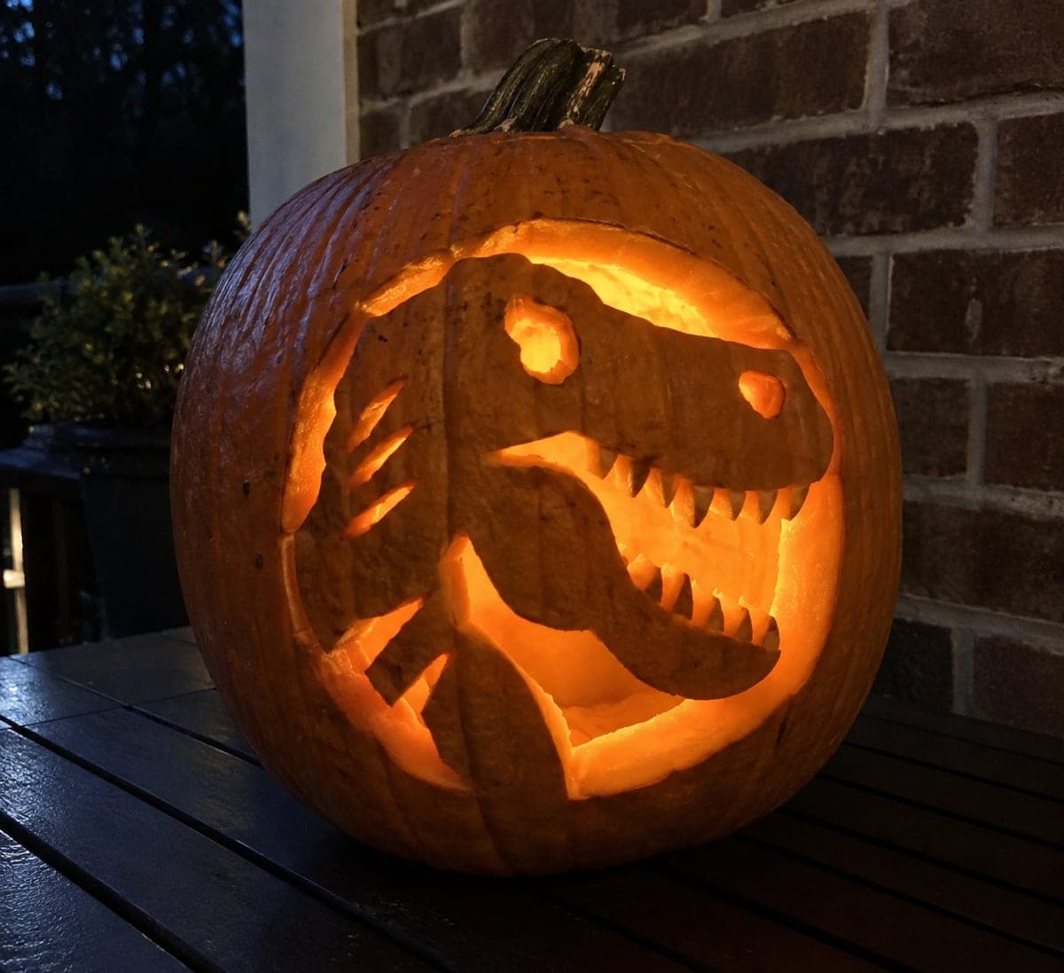 Detailed T. Rex Head Pumpkin in a Round Frame