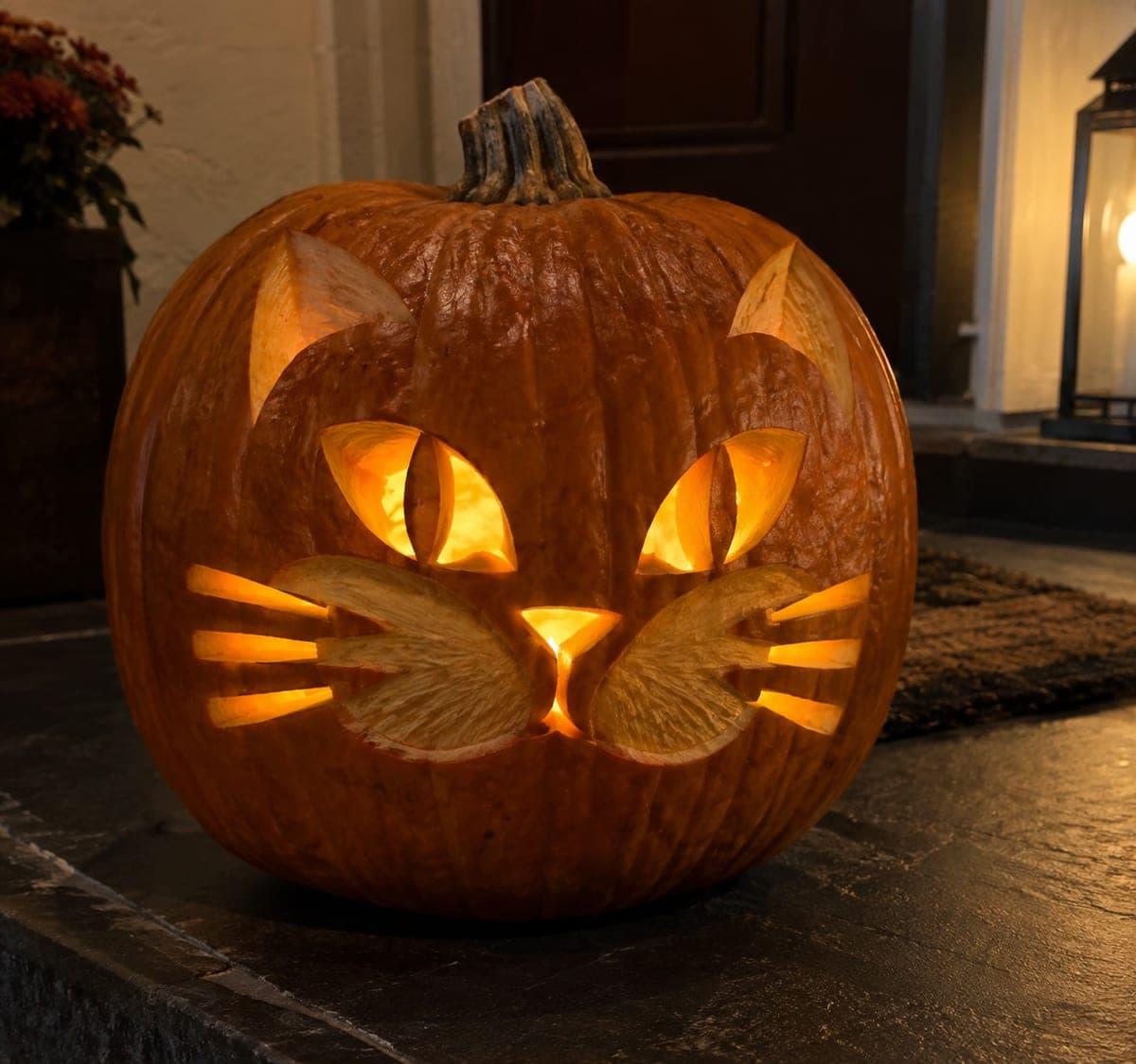 Dimensional Cat Face 3D Pumpkin Carving with Scraped Cheeks