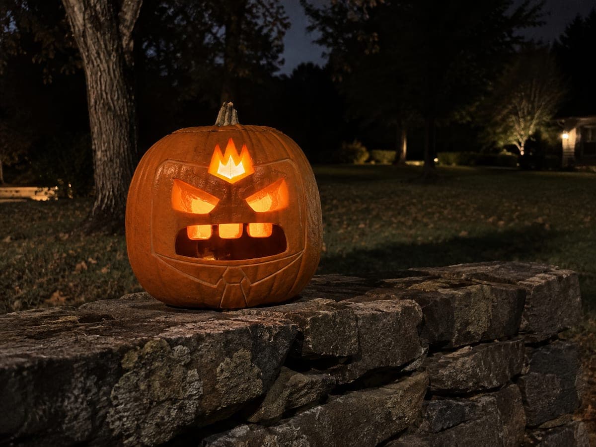 Easy Anger Pumpkin With Flame Cutout and Teeth