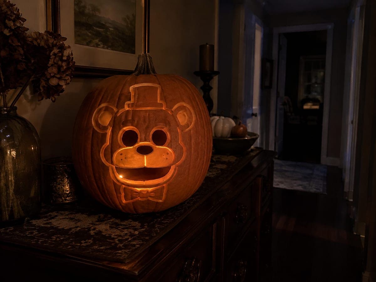 Easy Freddy Fazbear Glowing Pumpkin Carving Idea