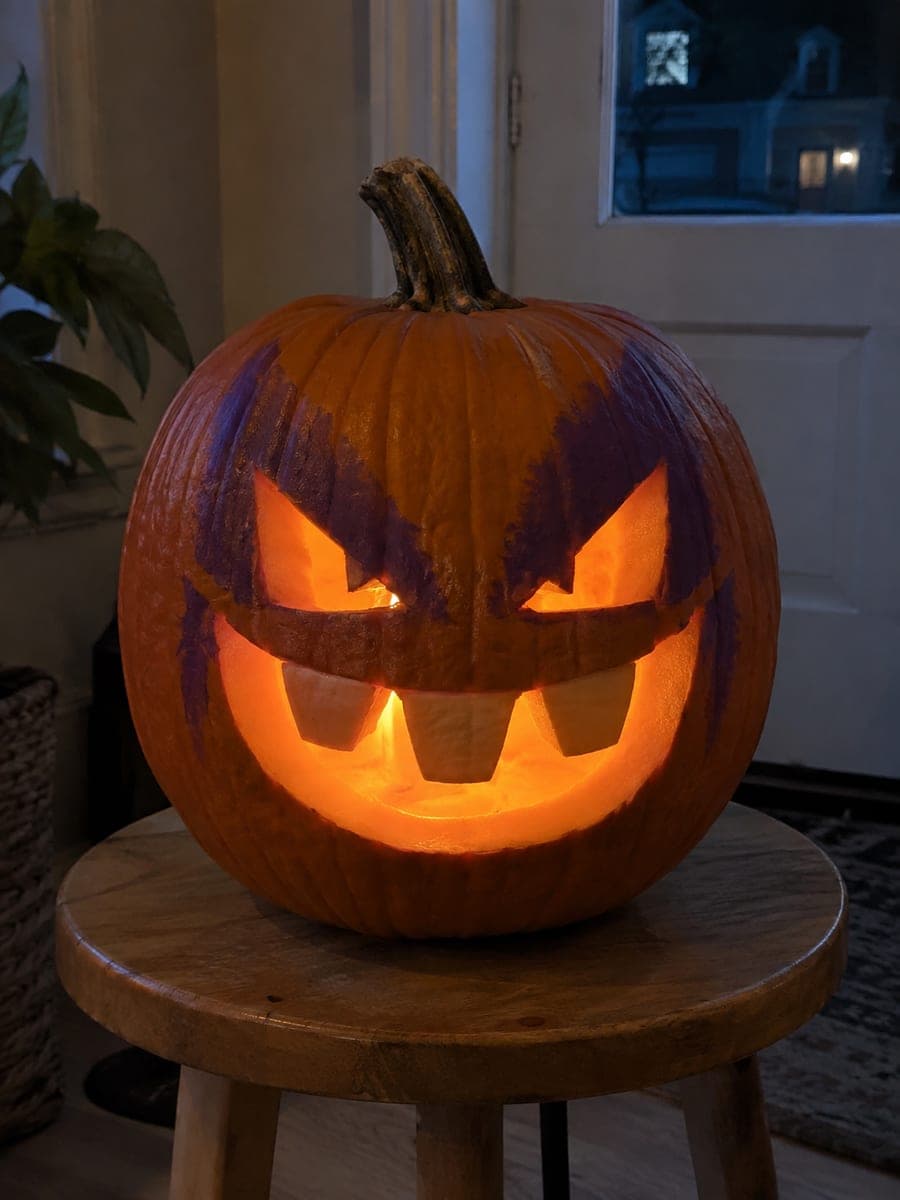 Easy Gengar Pumpkin Carving with Jagged Grin Cutouts