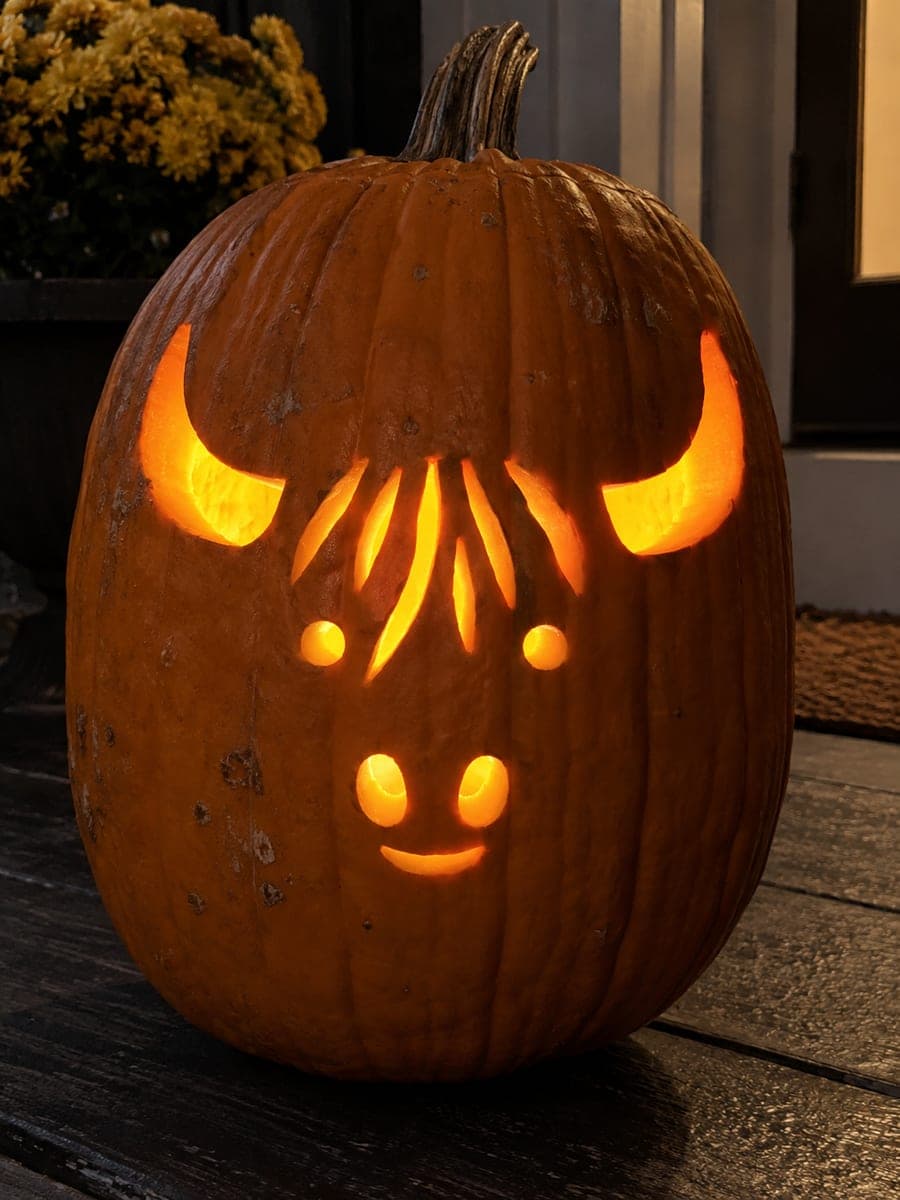 Easy Highland Cow Pumpkin Carving with Shaggy Hair