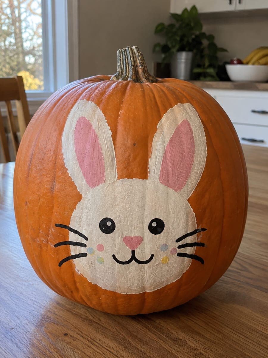 Easy Painted Bunny Design on a Real Pumpkin
