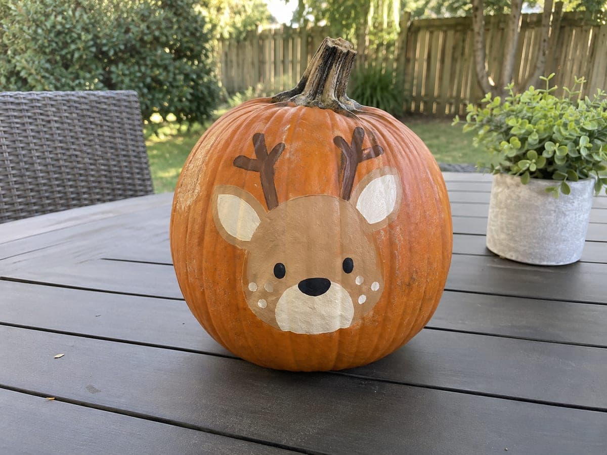 Easy Painted Deer Pumpkin in Natural Light