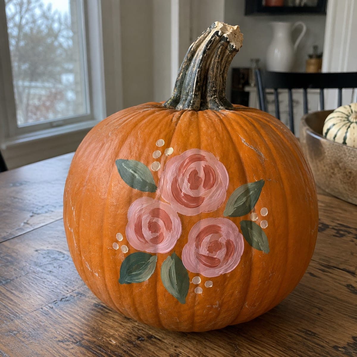 Easy Painted Pink Rose Pumpkin with Broad Curved Petals