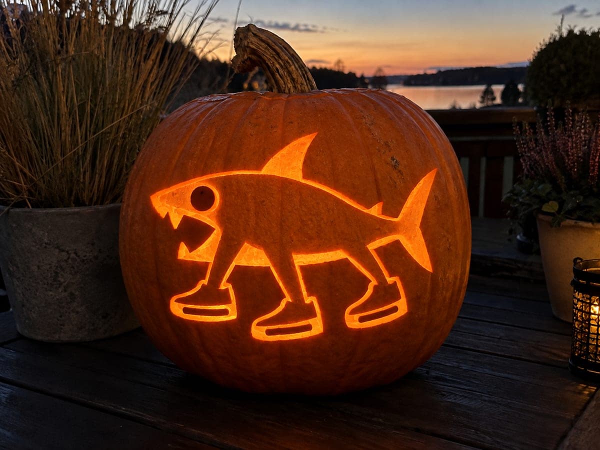 Easy Tralalero Tralala Pumpkin Glowing at Sunset