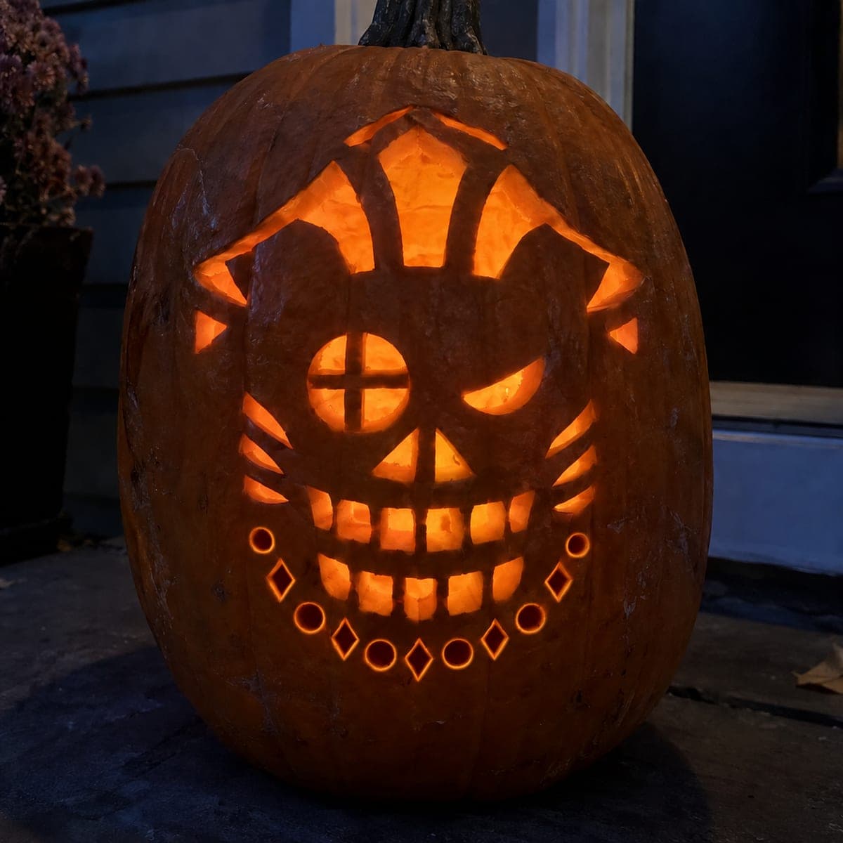 Elaborate Pirate Pumpkin with Segmented Hat and Double Mouth