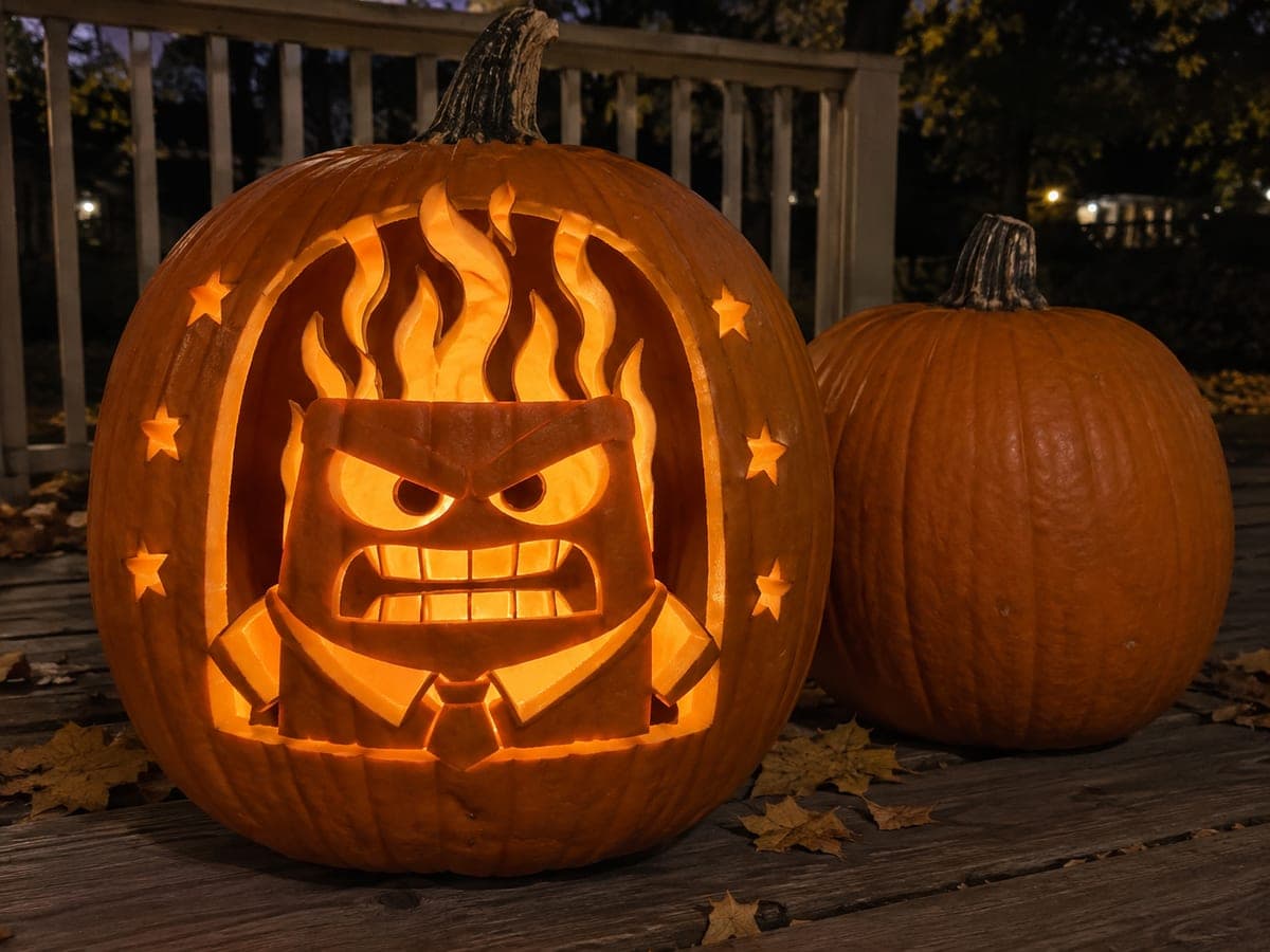 Expert Anger Pumpkin Portrait With Open Stars