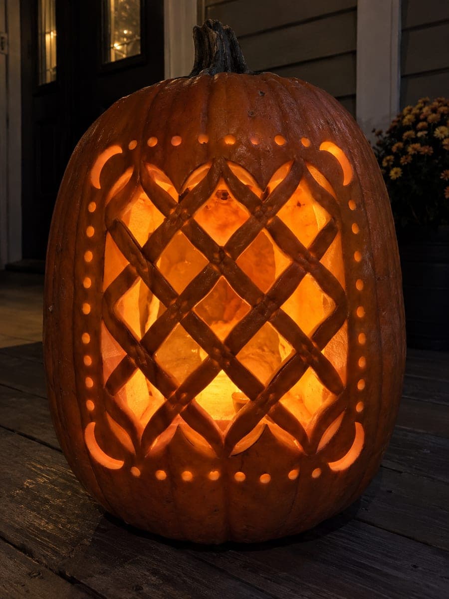 Expert Celtic Interlace Lattice Pumpkin with Glowing Border