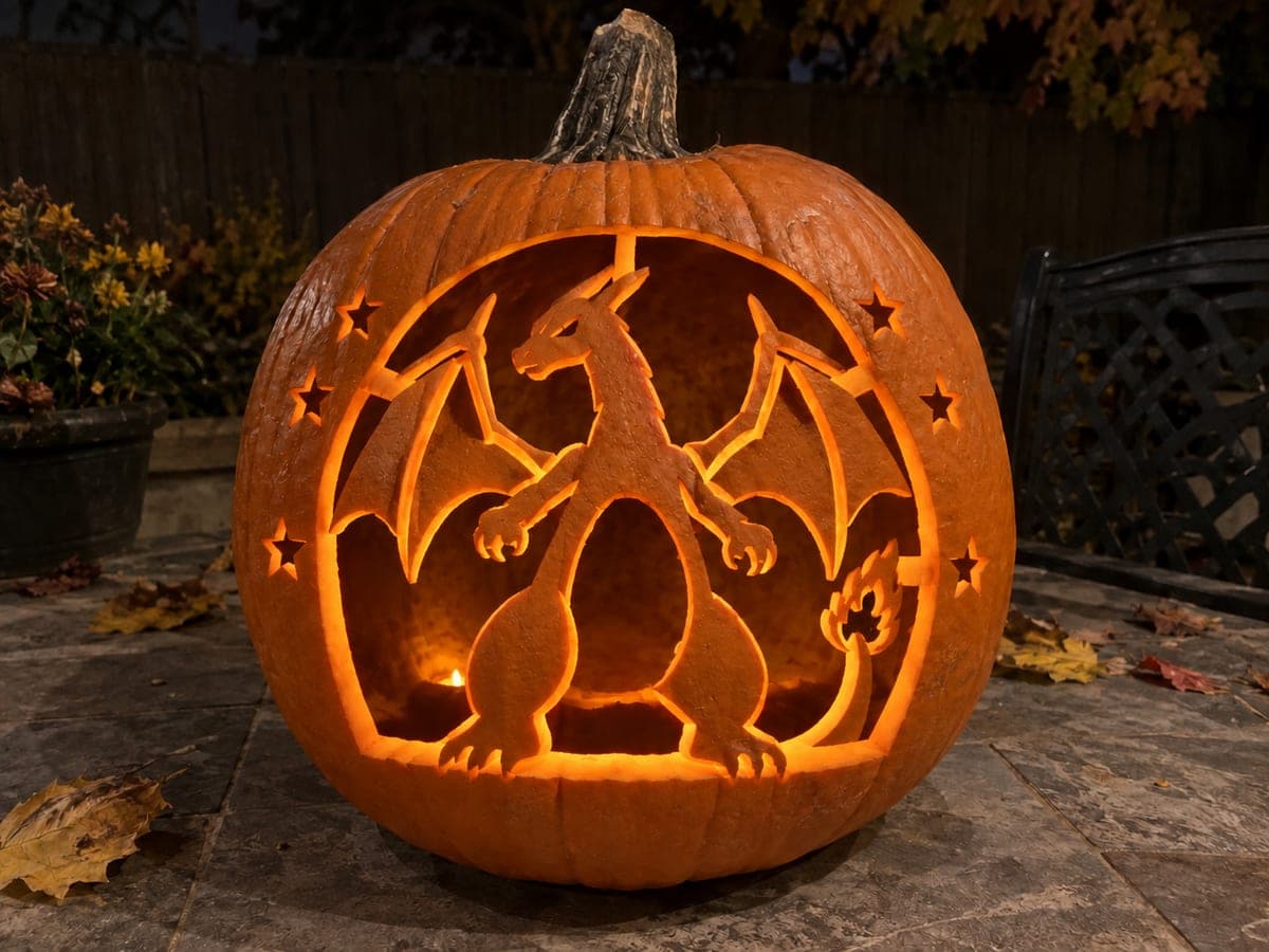 Expert Charizard Pumpkin Carving with Full Dragon Portrait