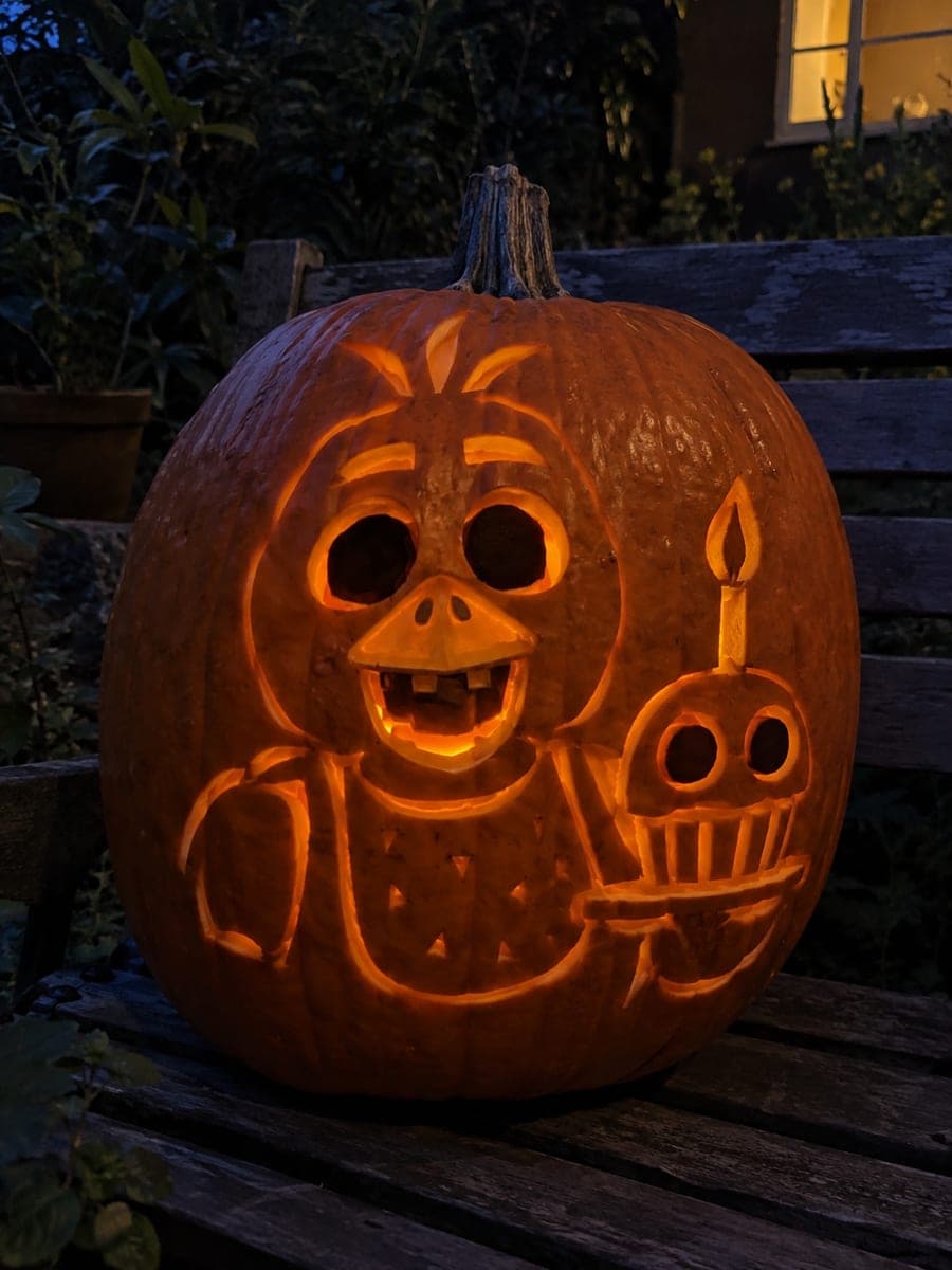 Expert Chica FNAF Pumpkin with Cupcake and Tray Scene