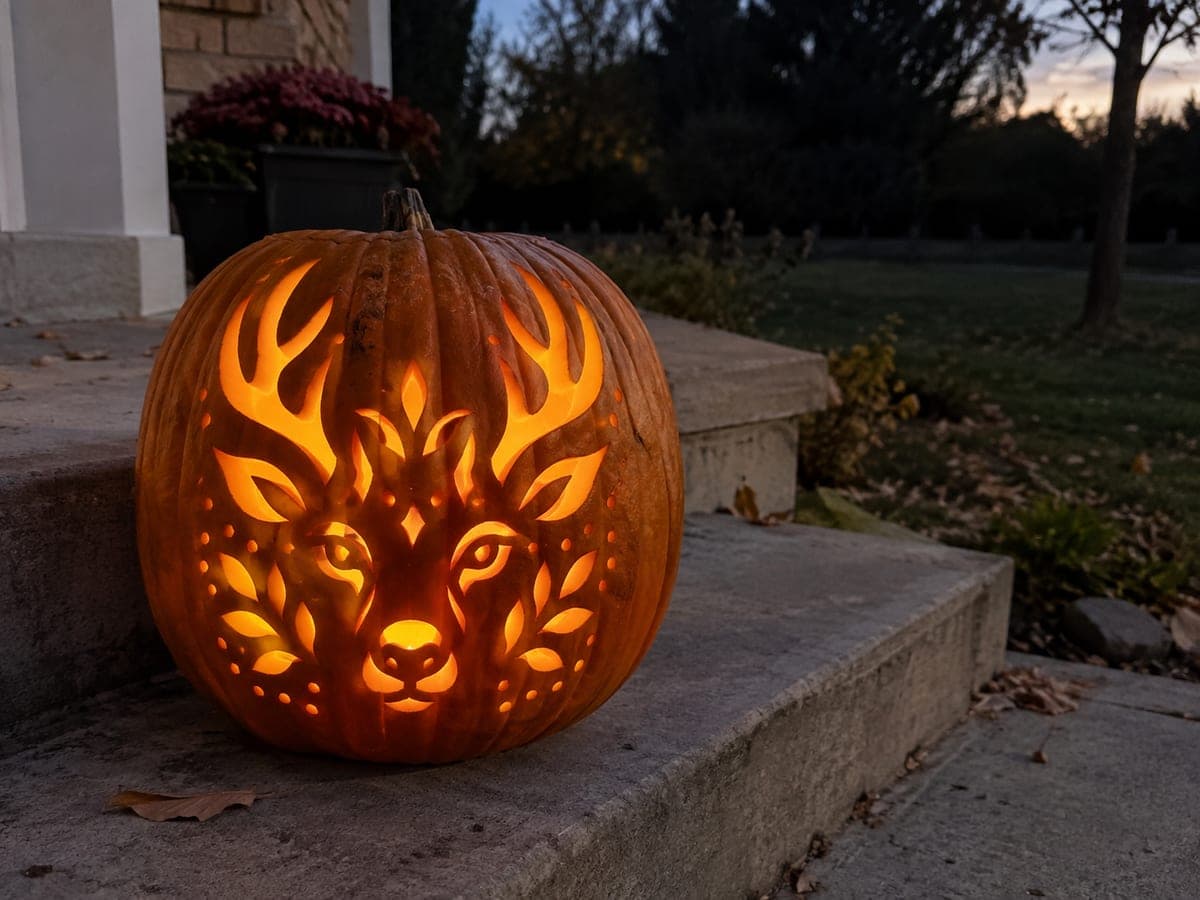 Expert Deer Pumpkin with Fine Antler and Facial Apertures