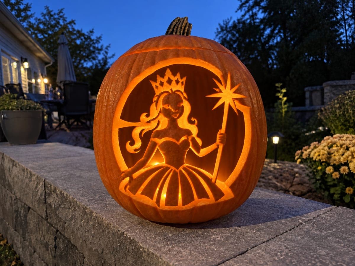 Expert Glinda Full Figure Pumpkin Carving in Oval Background