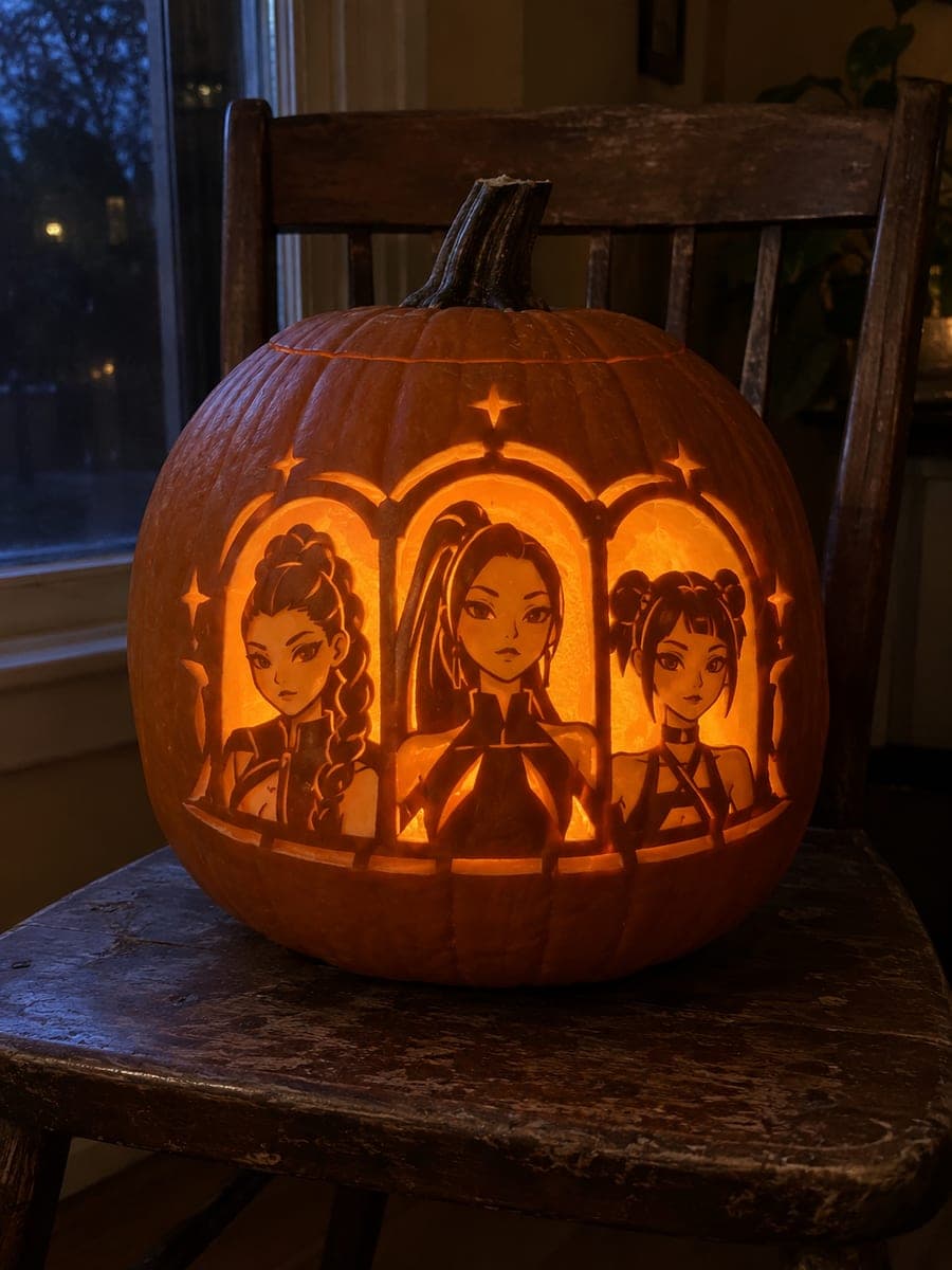 Expert KPop Demon Hunters Arched Pumpkin Carving