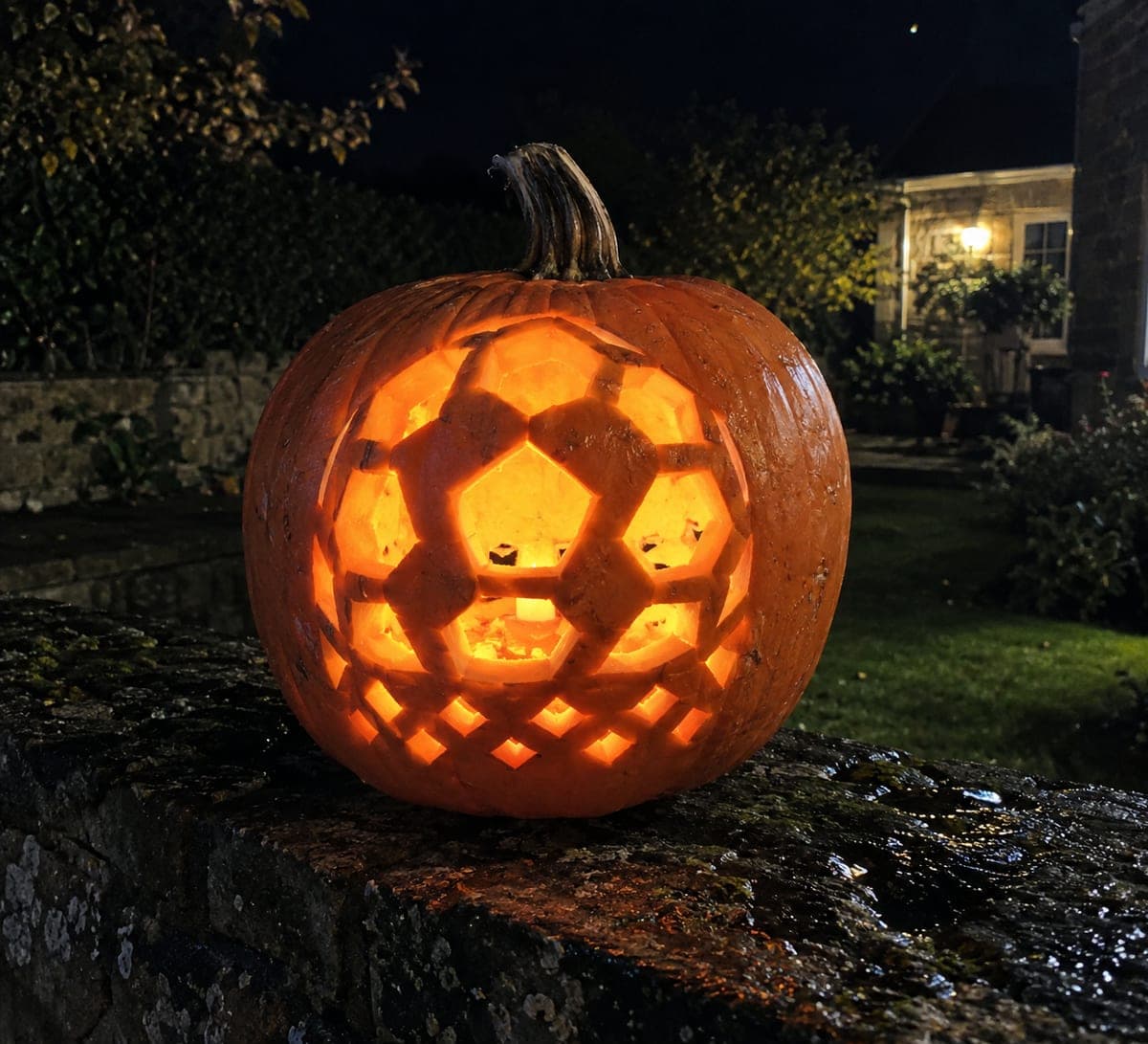 Expert Soccer Pumpkin With Connected Polygon Grid