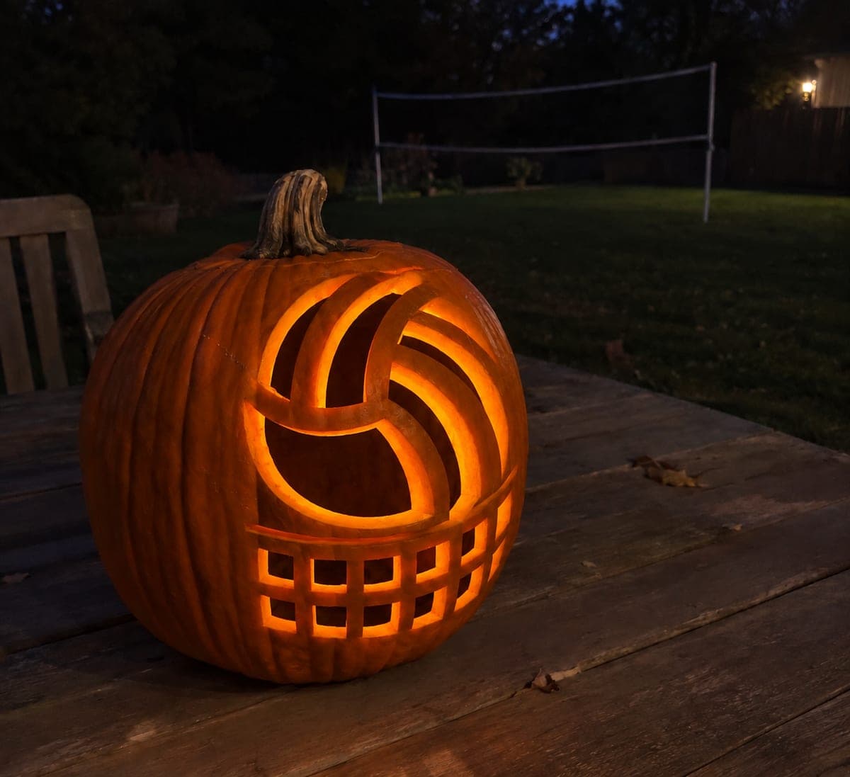 Expert Volleyball Pumpkin Above Glowing Net Grid