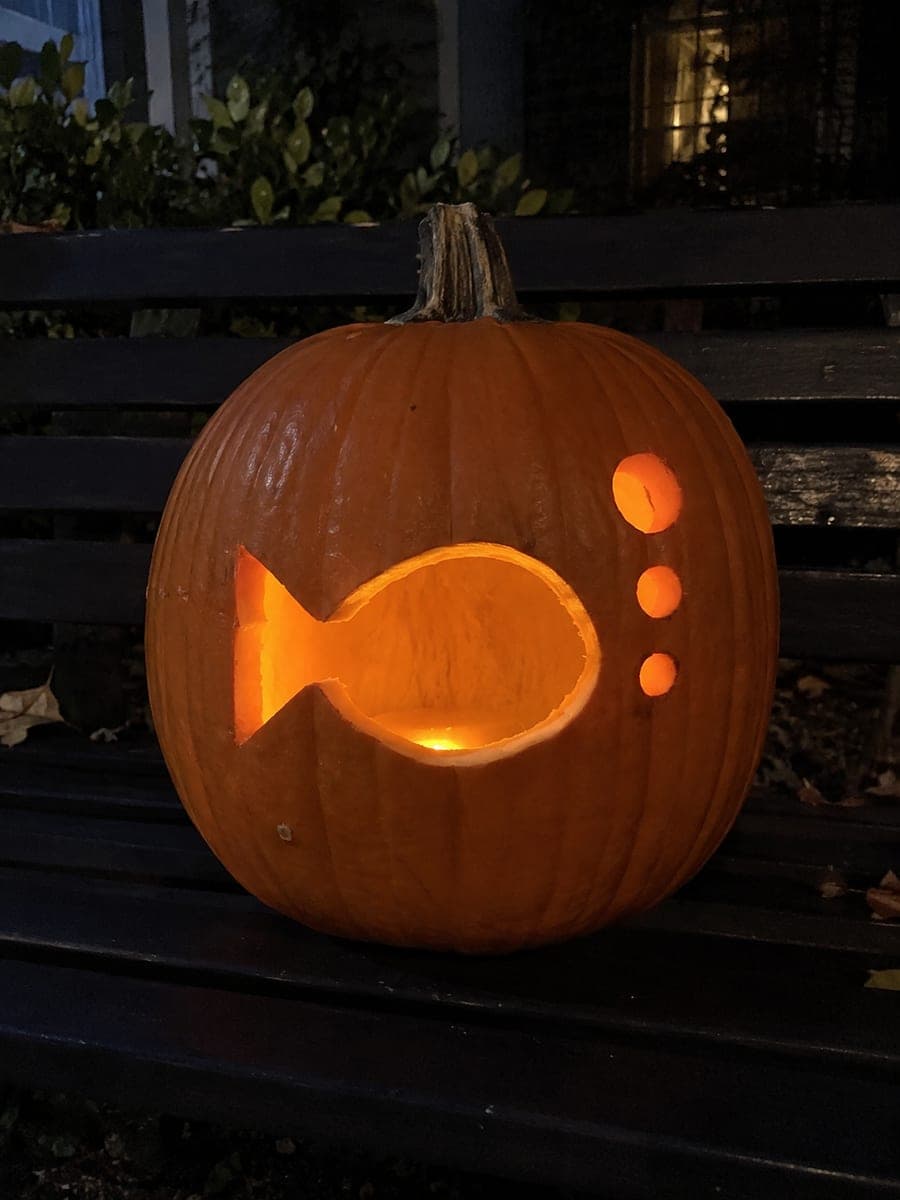 Fish Silhouette Fishing Pumpkin with Bubble Holes