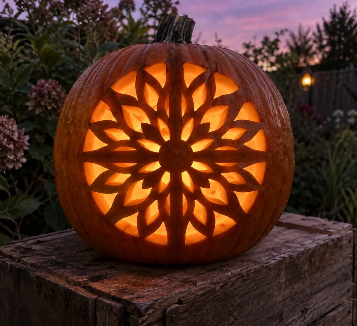 Floral Mandala Pumpkin With Four Radial Support Spokes