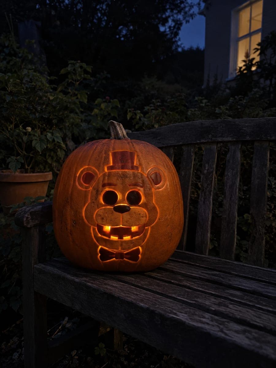 Freddy Fazbear Pumpkin Carving with Muzzle and Ear Detail