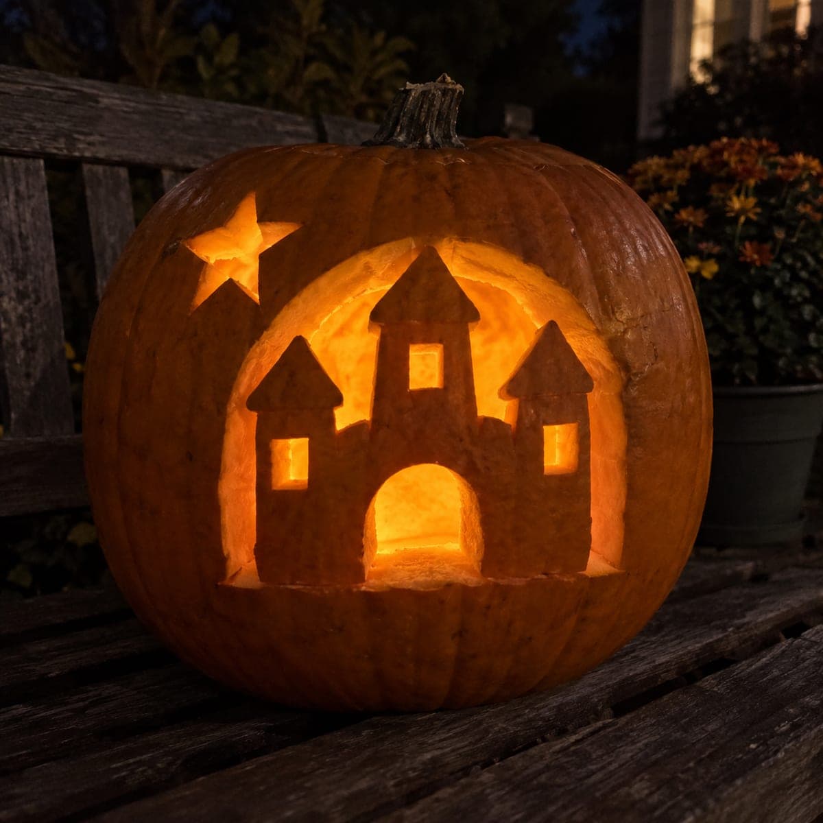 Friendly Castle Pumpkin Carving Idea for 5 Year Olds