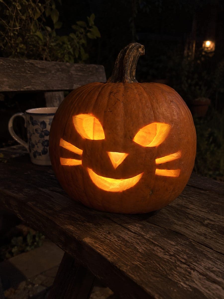 Friendly Cat Face Small Pumpkin Carving Idea