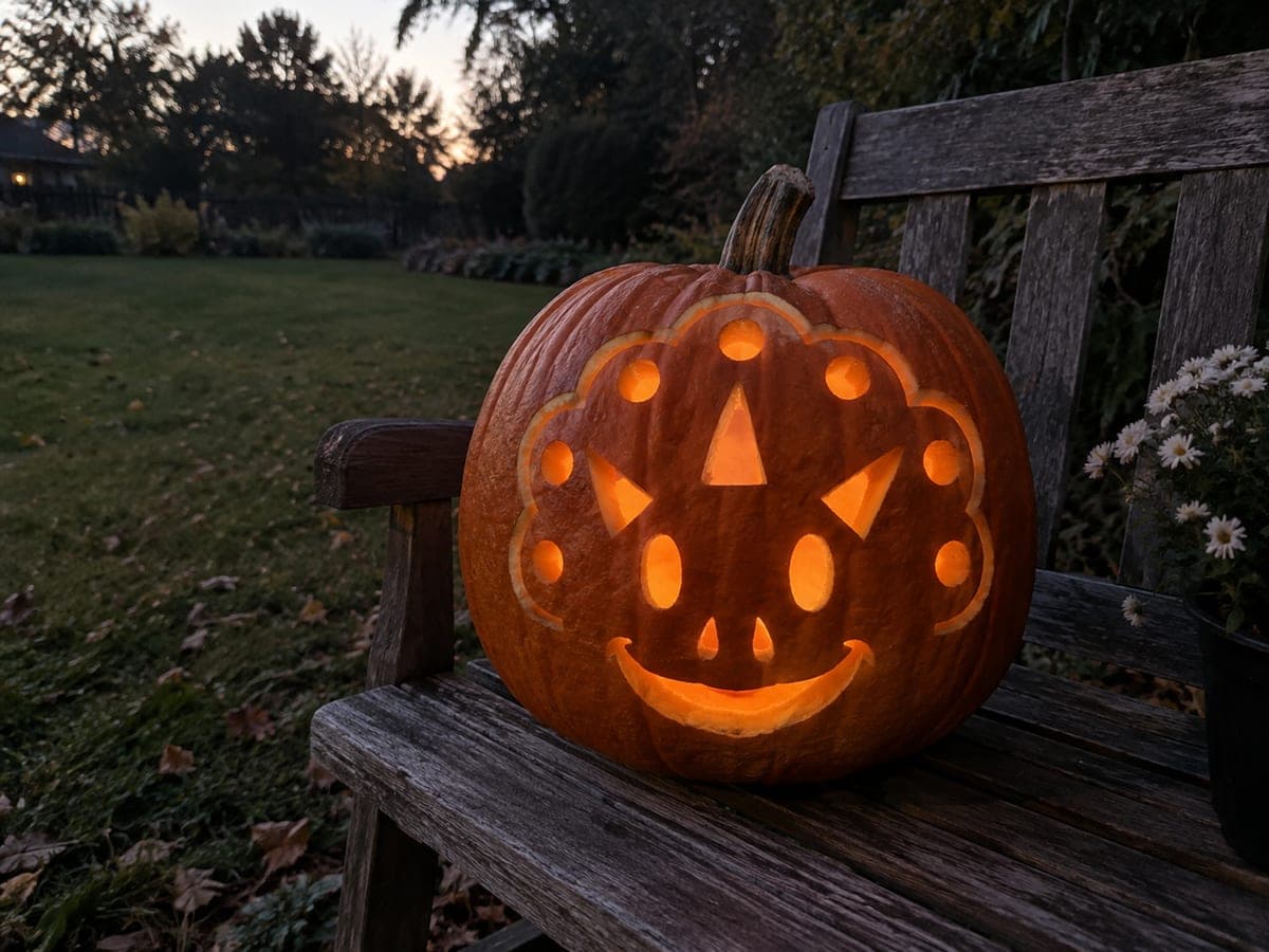 Frontal Triceratops Face Pumpkin with Frill Dot Openings