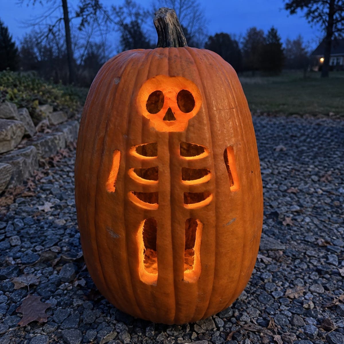 Full-Body Skeleton Pumpkin with Ribs and Limb Bones