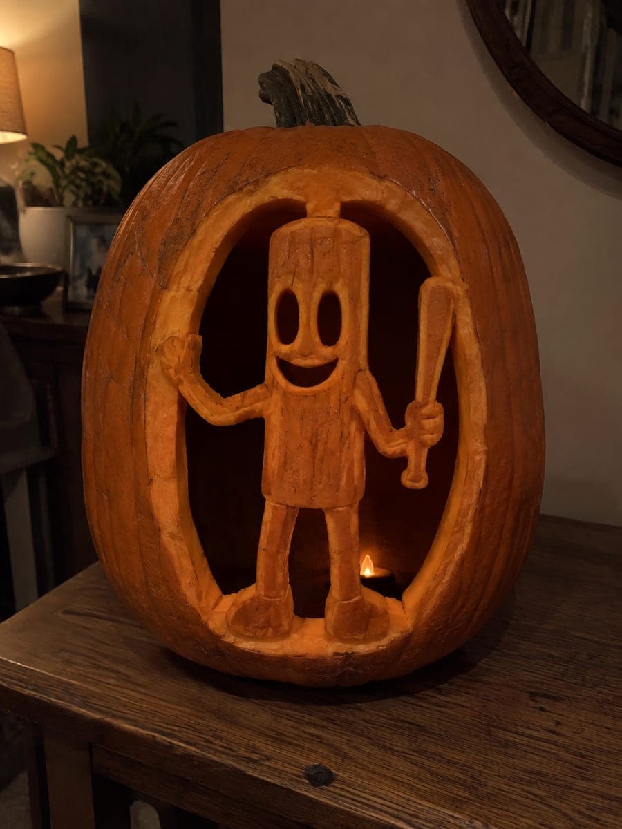 Full Figure Tung Tung Tung Sahur Jack-O-Lantern with Bat