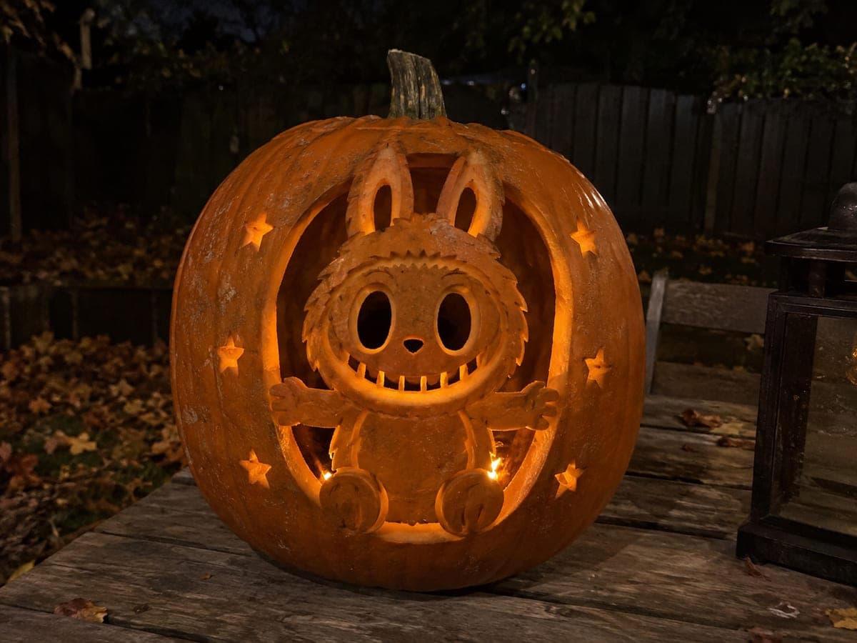 Full Silhouette Labubu Pumpkin with Star Belly Detail