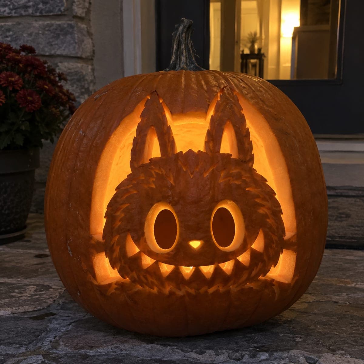 Fur-Textured Labubu Jack-O-Lantern with Rooted Teeth